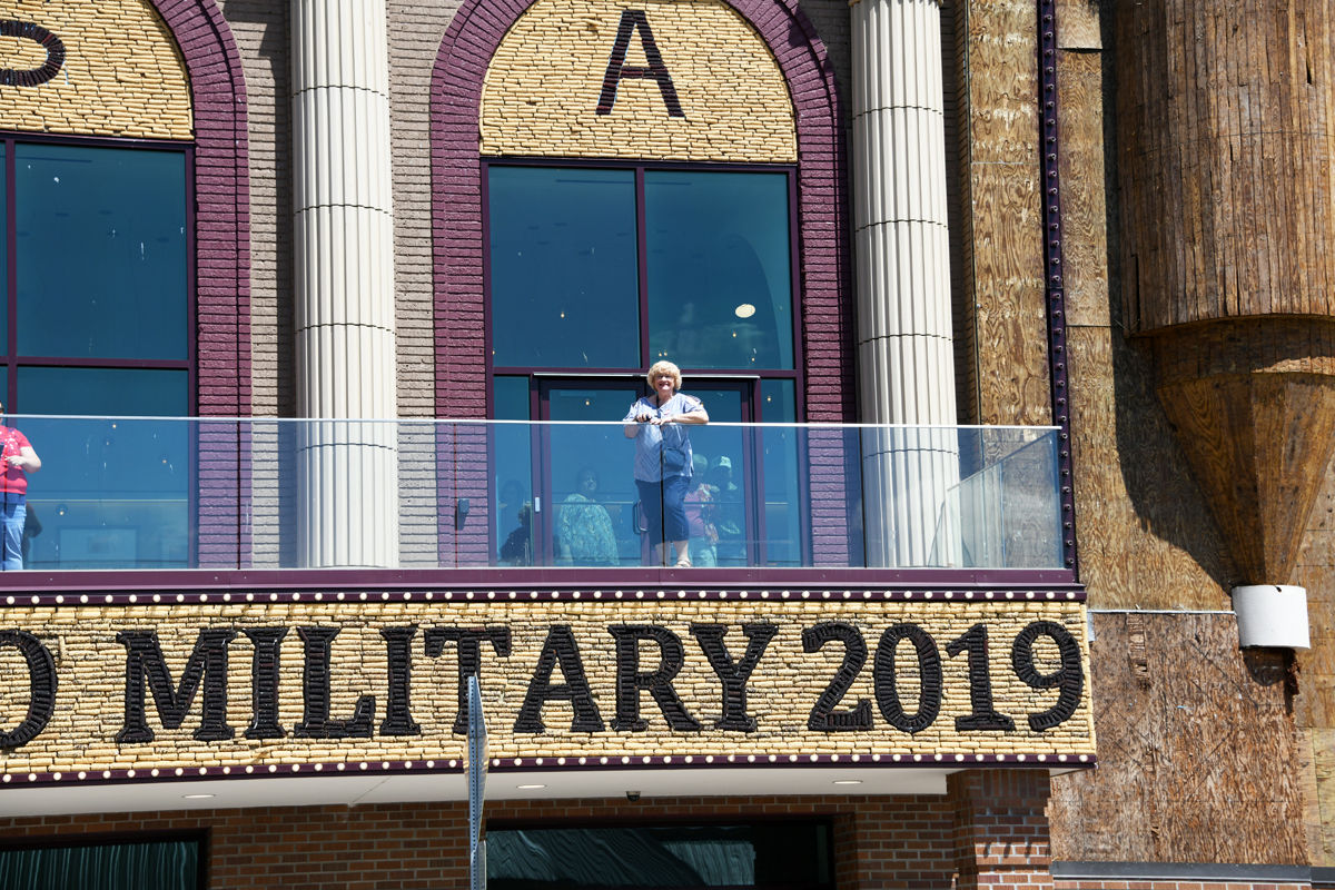 127 Bernice Mettenbrink on balcony of Corn Palace.JPG